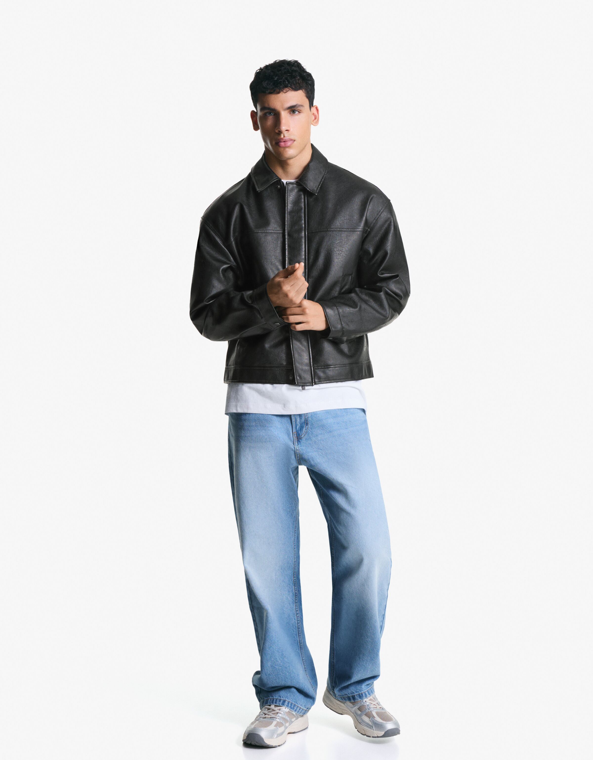 کت Jacket بافت چرم برند Bershka 1451025048