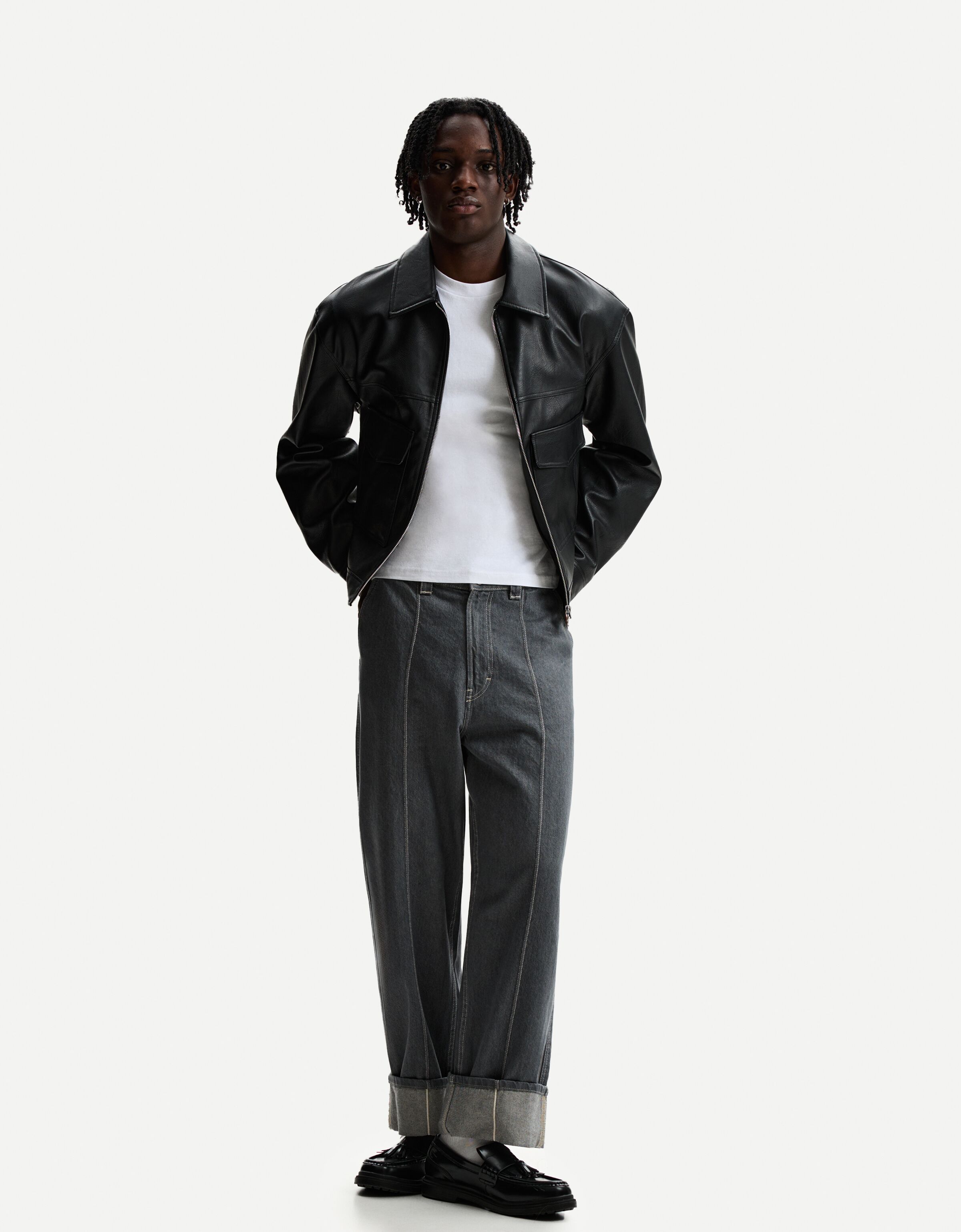 جاکت با جلوه چرم برند Bershka 541723122