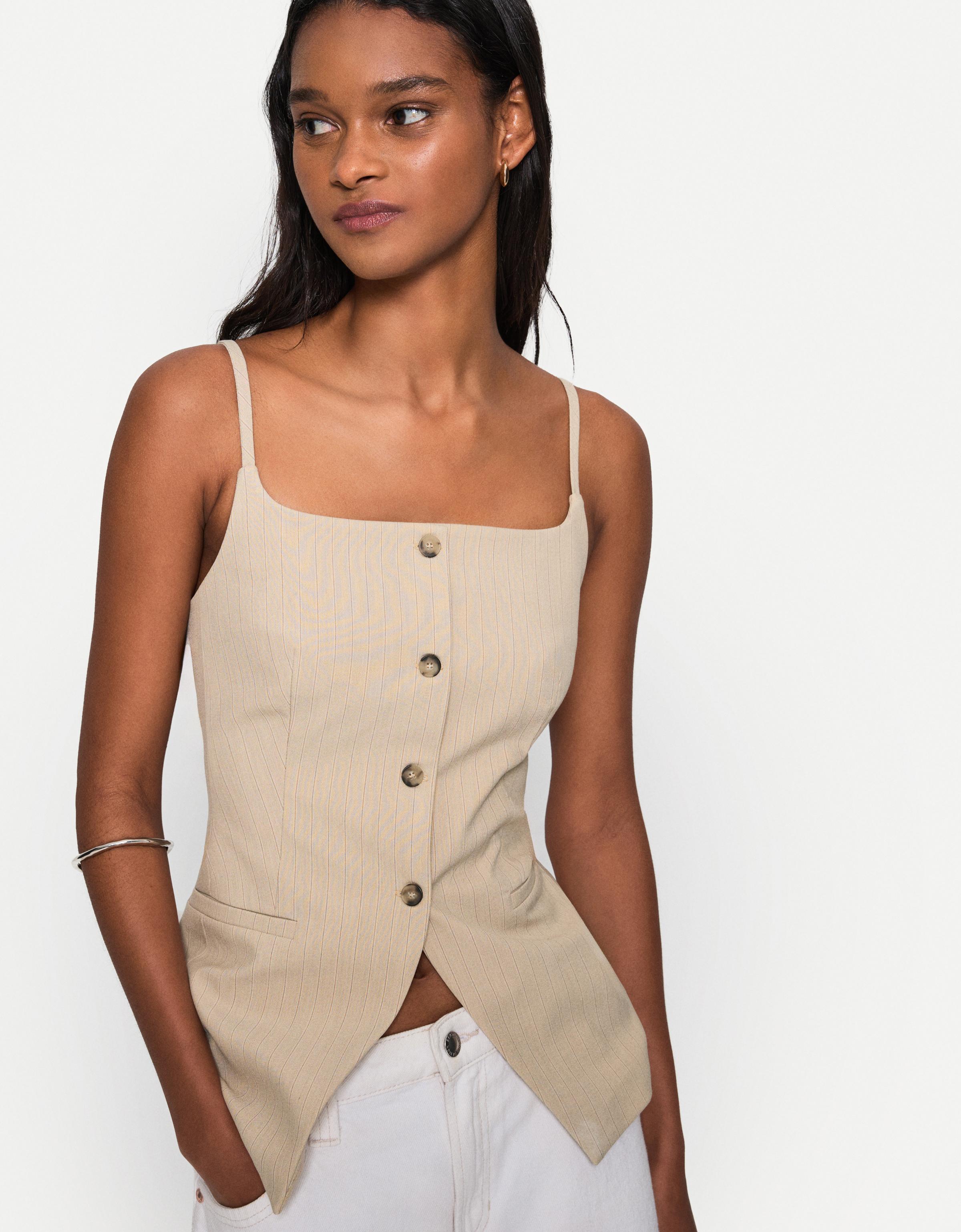 جلیقه بلند با یقه مربعی برند Bershka 1672860477