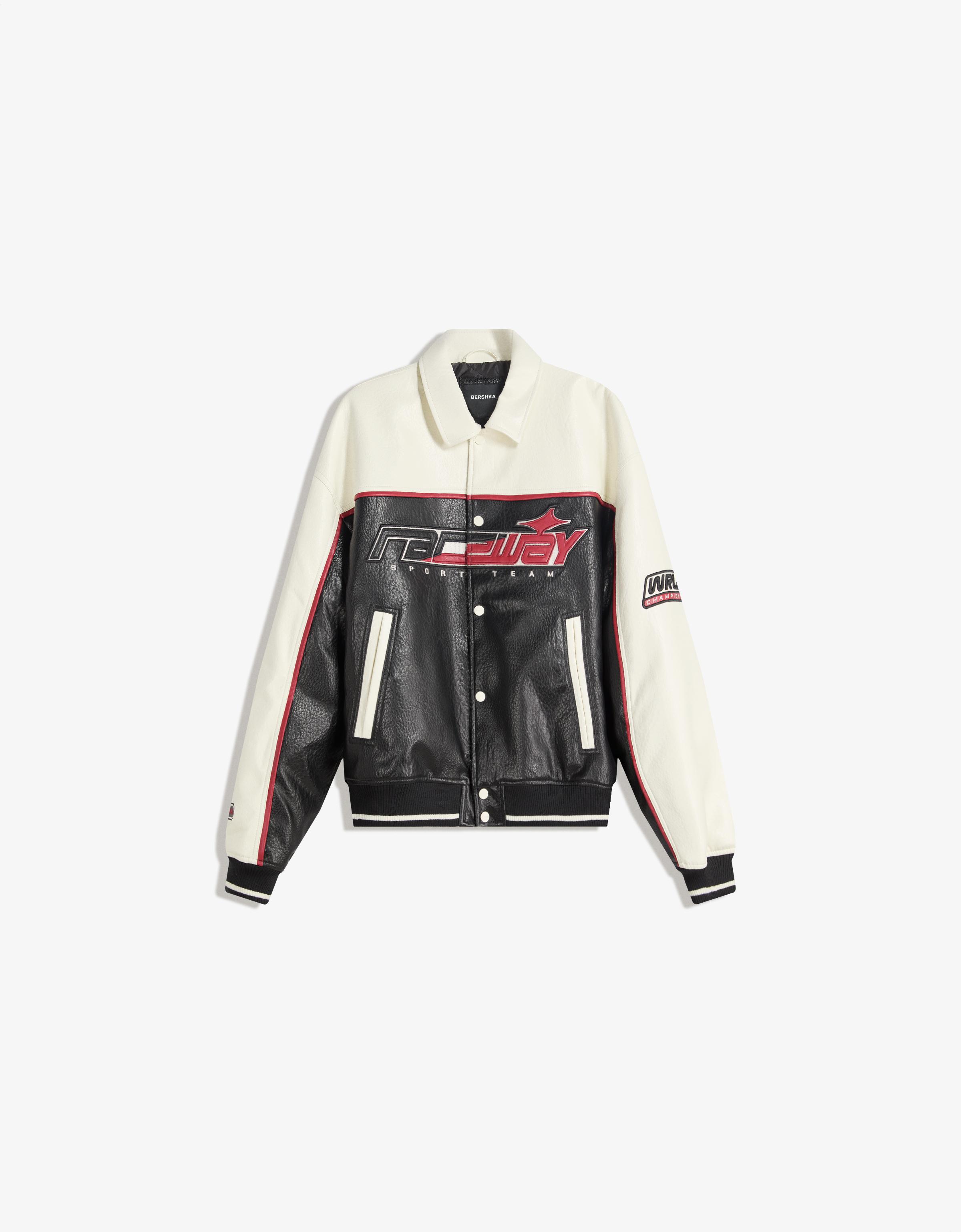 کت jacket چرمی با طرح چاپی برند Bershka