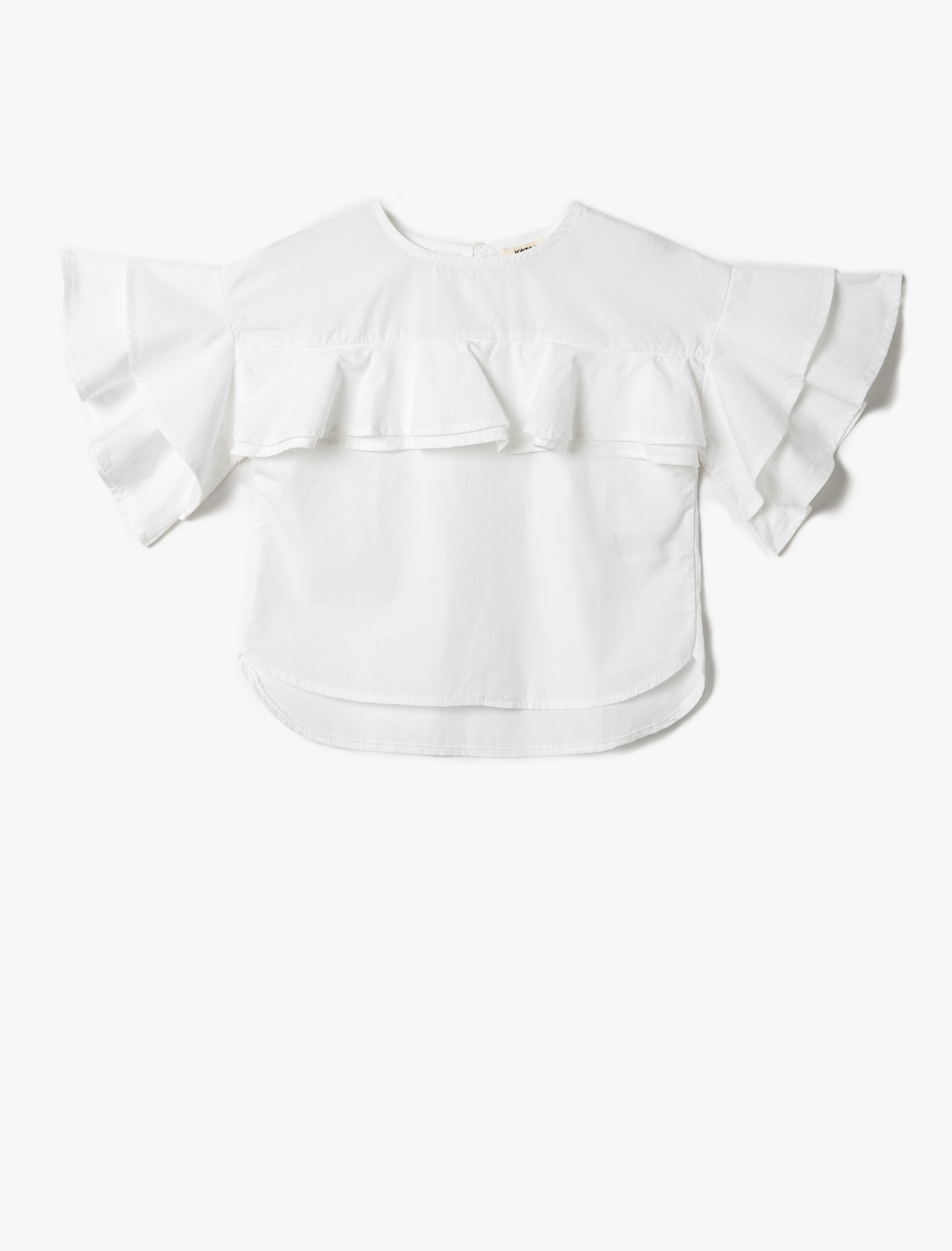 بلوز کوتاه آستین با یقه گرد و پارچه نخی، با طراحی فرفری برند Koton