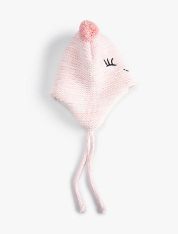 بره بافتنی با گوش‌پوش و طرح خرس، داخلی پشمی برند Koton 5297324