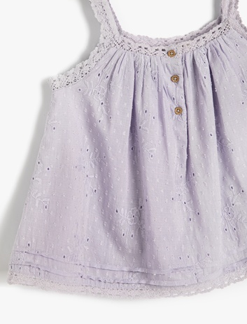 بلوز آستین‌دار با گل‌دوزی و دکمه، از جنس پنبه و با آستر برند Koton 5299992