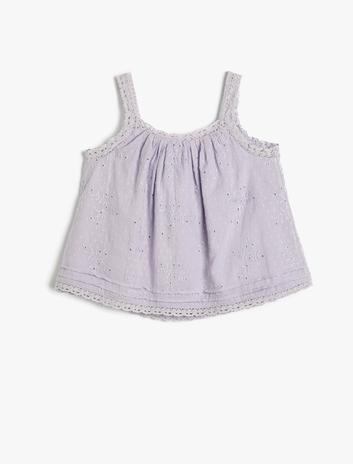 بلوز آستین‌دار با گل‌دوزی و دکمه، از جنس پنبه و با آستر برند Koton 5299991