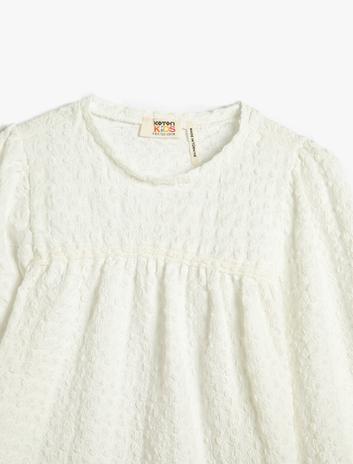 بلوز آستین بلند یقه گرد با جزئیات چین‌دار و مچ‌های کشی برند Koton 5299294