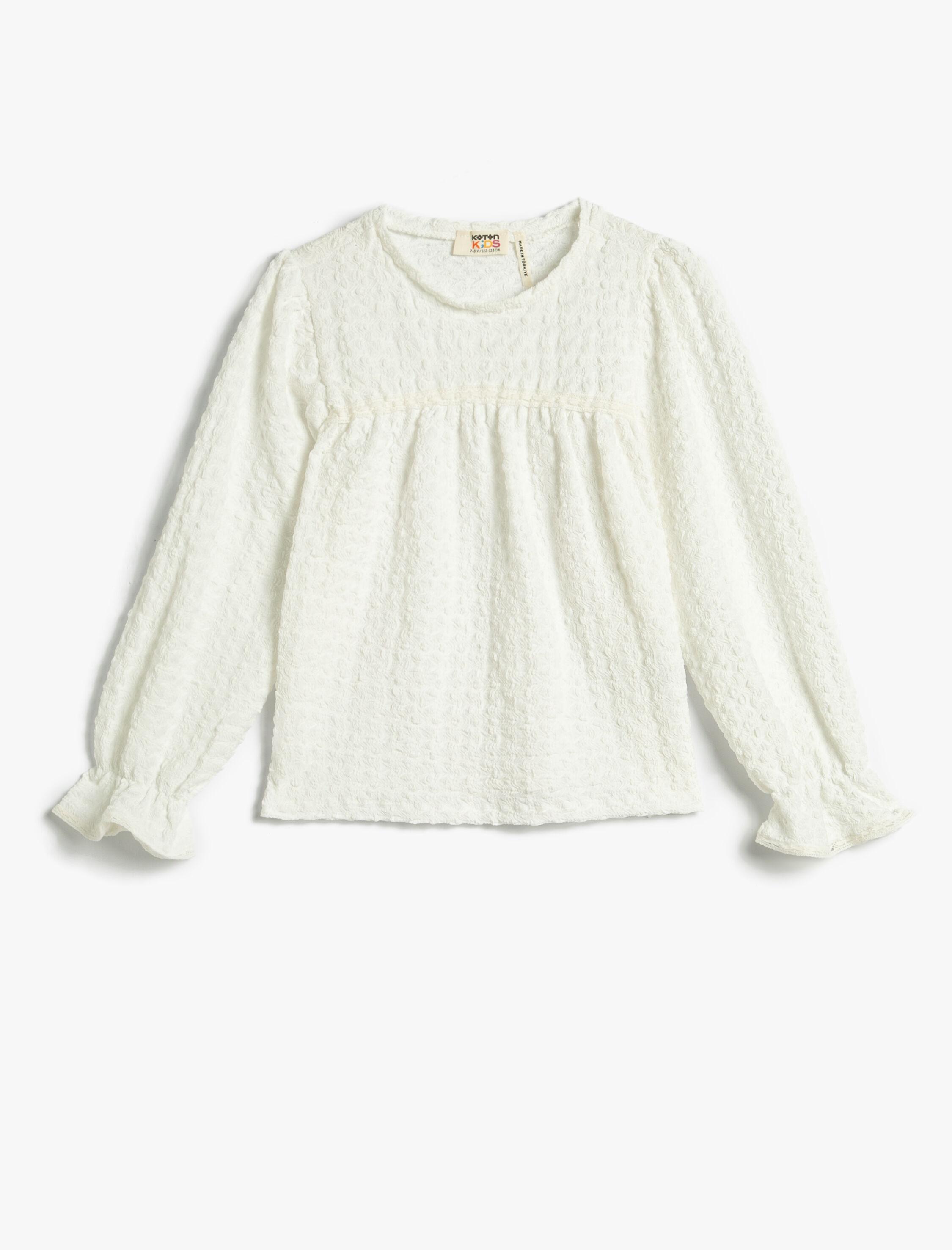 بلوز آستین بلند یقه گرد با جزئیات چین‌دار و مچ‌های کشی برند Koton