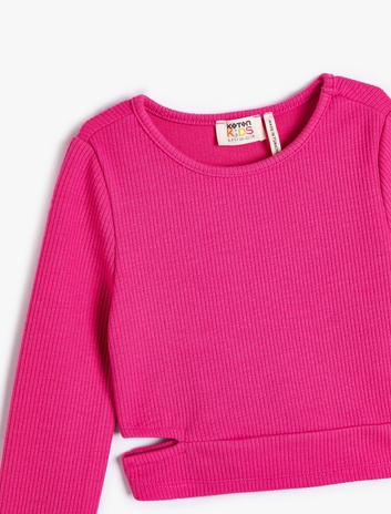 بلوز آستین بلند با جزئیات پنجره و یقه گرد کشباف برند Koton 5299178