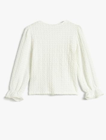 بلوز آستین بلند یقه گرد با جزئیات چین‌دار و مچ‌های کشی برند Koton 5299293