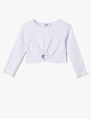 بلوز کاشکورس با یقه گرد، آستین بلند و جزئیات پنجره قلبی از جنس پنبه