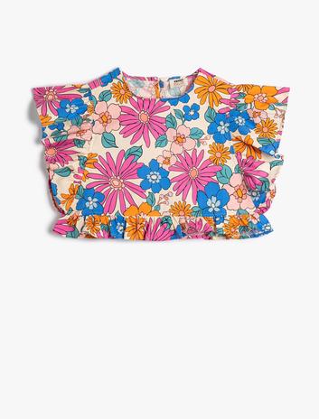 بلوز کراپ با جزئیات ریش‌دار و یقه گرد از جنس پنبه