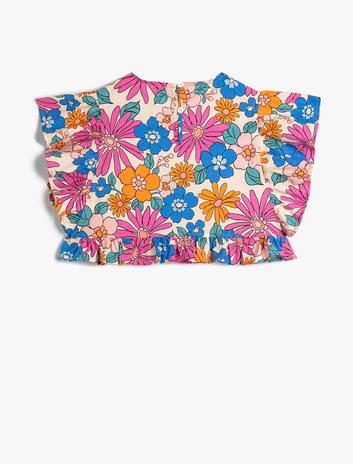 بلوز کراپ با جزئیات ریش‌دار و یقه گرد از جنس پنبه برند Koton 5299064