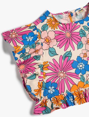 بلوز کراپ با جزئیات ریش‌دار و یقه گرد از جنس پنبه برند Koton 5299065