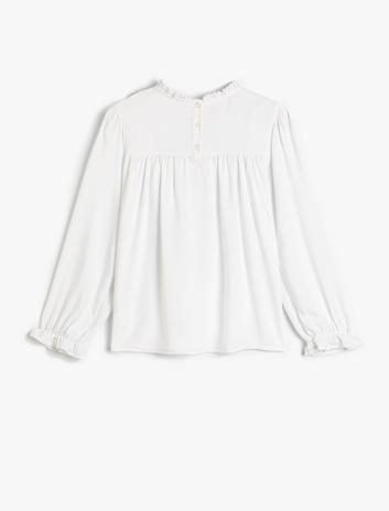 بلوز آستین بلند یقه ایستاده با مچ‌های کشی از پارچه ویسکوز برند Koton 5298343