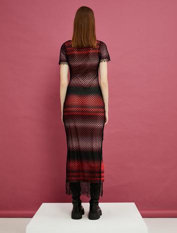 پیراهن ماکسی با آستین بلند و یقه گرد، طرح مشبک و رنگی تدریجی برند Koton 5330686