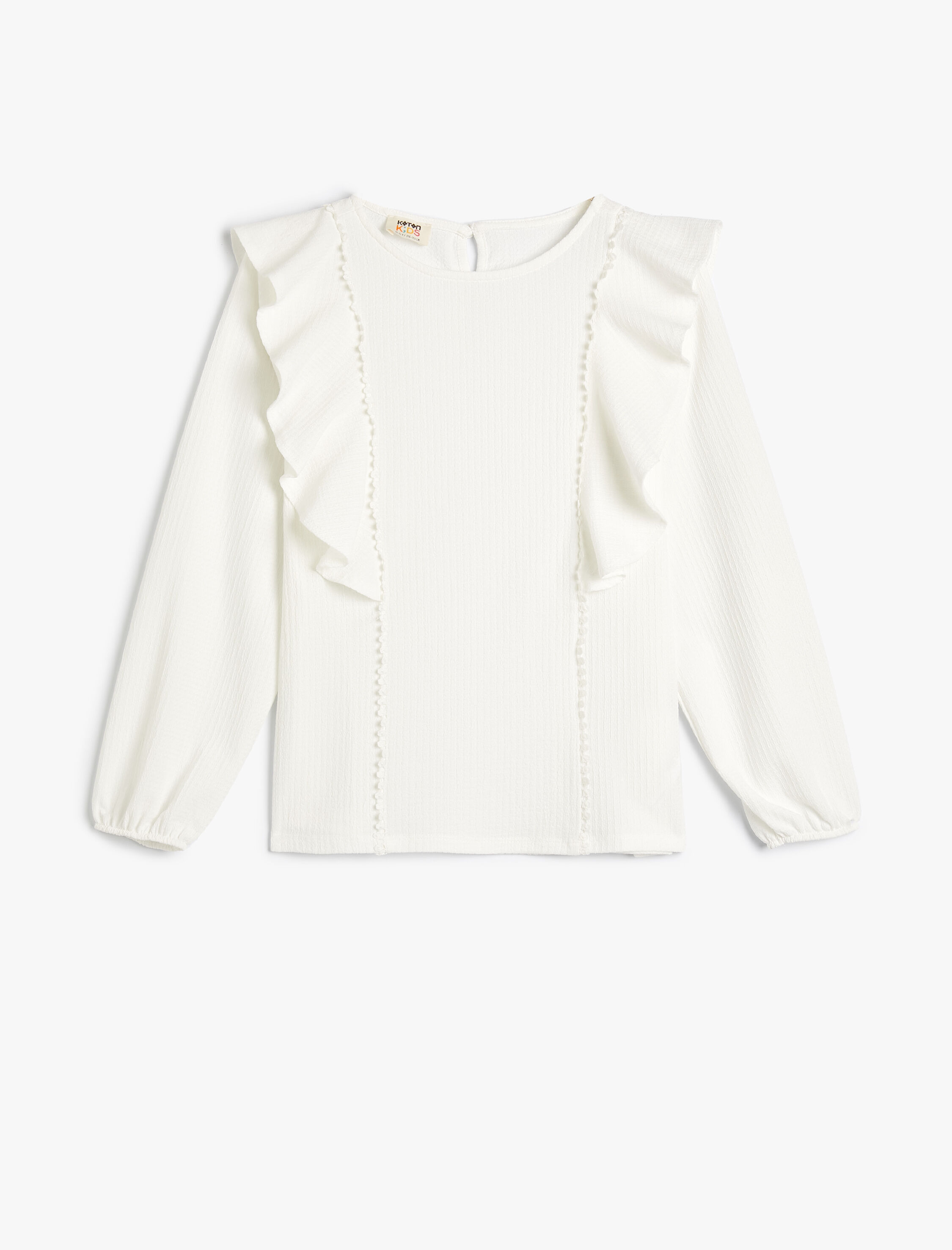 بلوز آستین بلند یقه گرد با جزئیات فرفری از جنس پنبه برند Koton