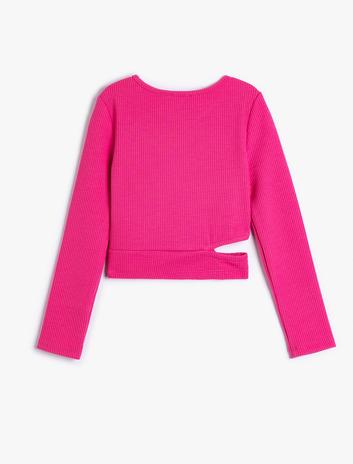 بلوز آستین بلند با جزئیات پنجره و یقه گرد کشباف برند Koton 35776455