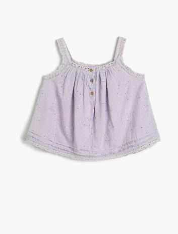 بلوز آستین‌دار با گل‌دوزی و دکمه، از جنس پنبه و با آستر برند Koton 1018240788