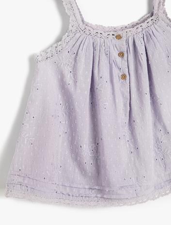 بلوز آستین‌دار با گل‌دوزی و دکمه، از جنس پنبه و با آستر برند Koton 1018240790