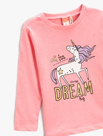 تی‌شرت چاپی آستین بلند یقه گرد برند Koton 10240904