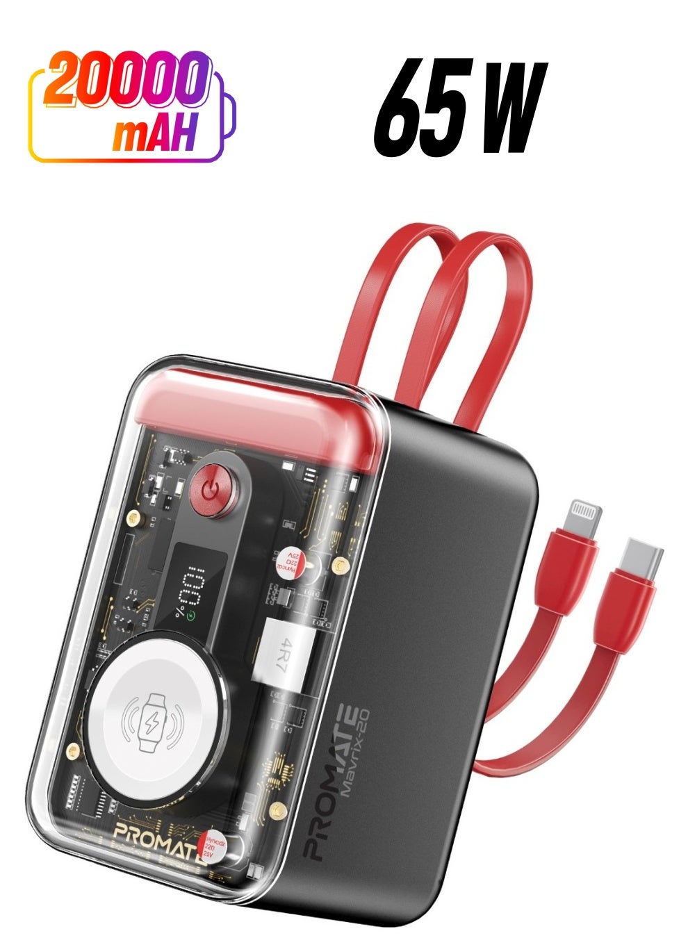 پاوربانک ۵ در ۱ برند پرومیت مدل موریس-۲۰. قرمز برند promate
