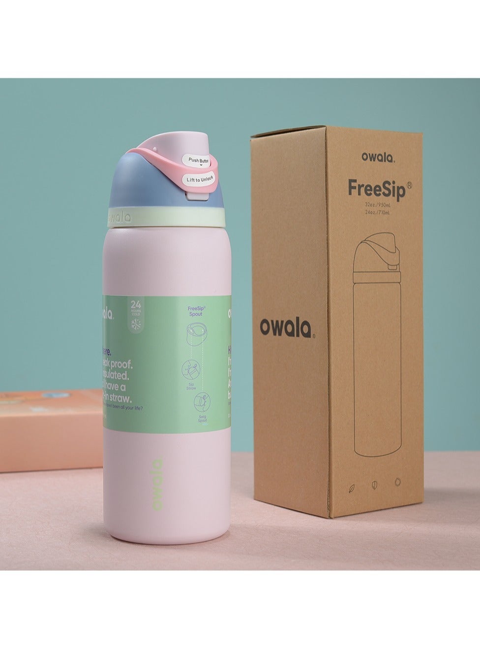 بطری آب استیل ضدزنگ عایق‌دار اوالا با نی برای ورزش و سفر، بدون BPA، ۳۲ اونس برند owala