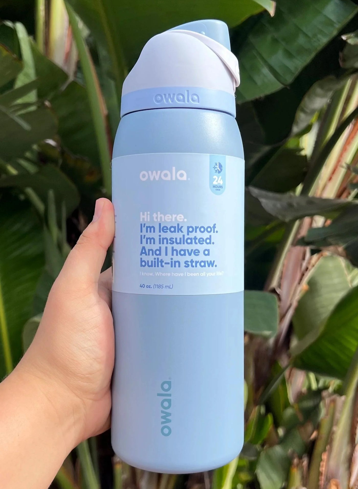 بطری آب استیل برند اوالا مدل فری‌سیپ ۳۲ اونس در رنگ نمک دریا برند owala