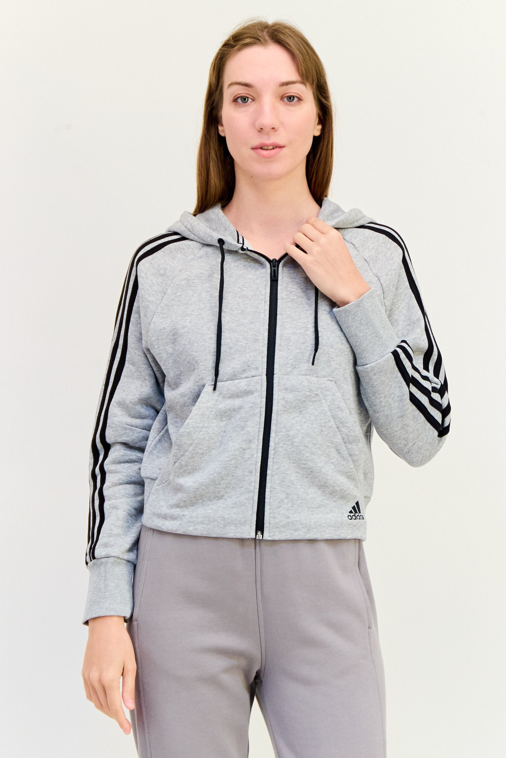 سویشرت هودی زنانه خاکستری برند Adidas