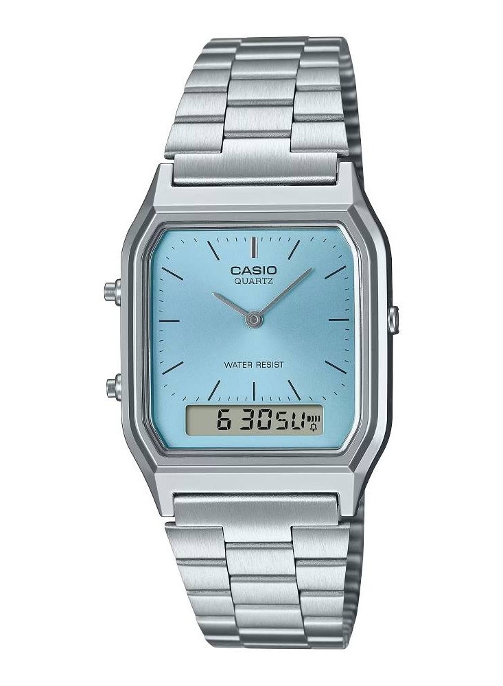 ساعت استیل آنالوگ-دیجیتال با صفحه آبی مدل AQ-230A-2A1M برند casio