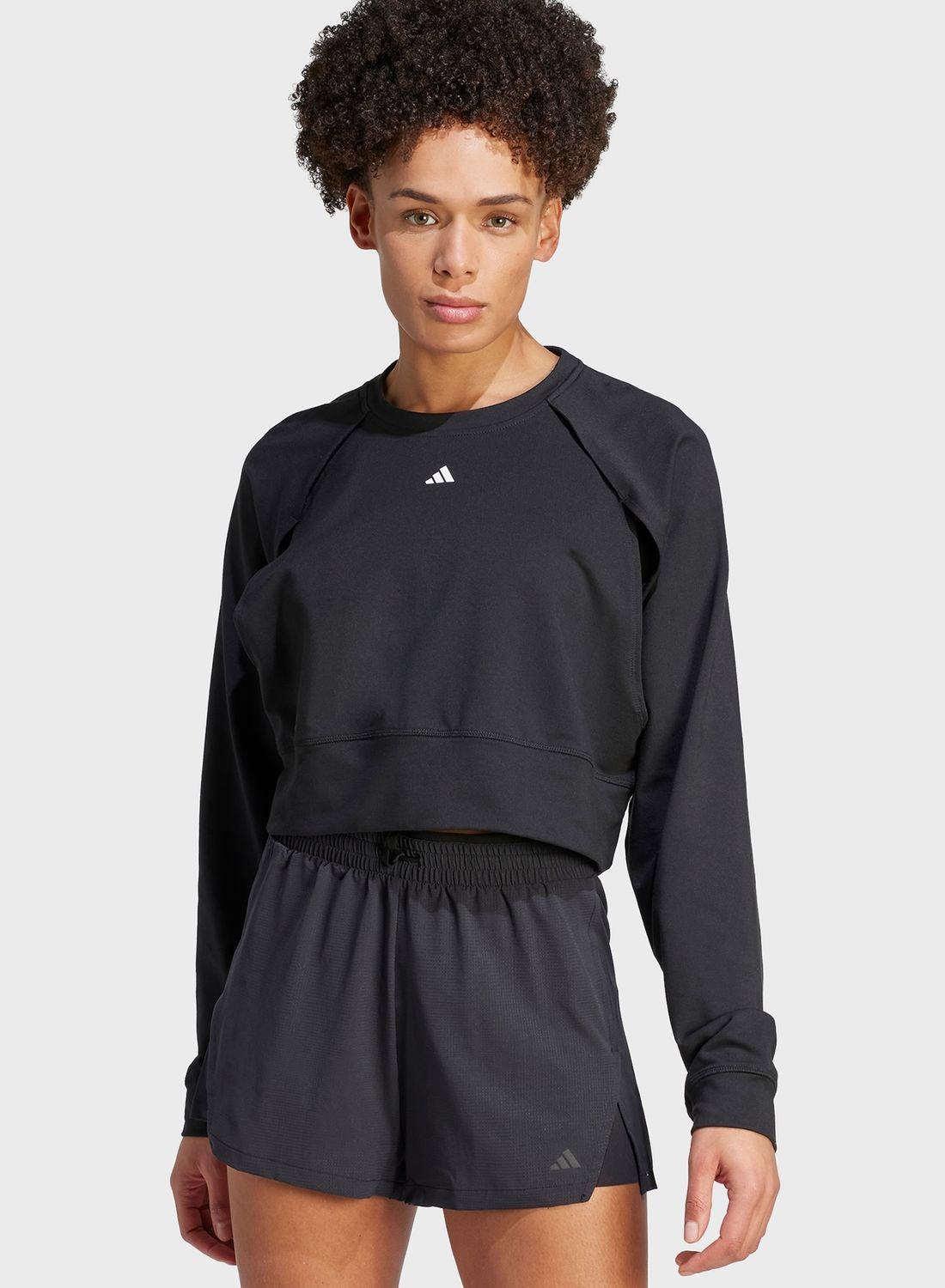 سویشرت ورزشی زنانه برند آدیداس مدل پاور کاور آپ مشکی سایز XS برند Adidas