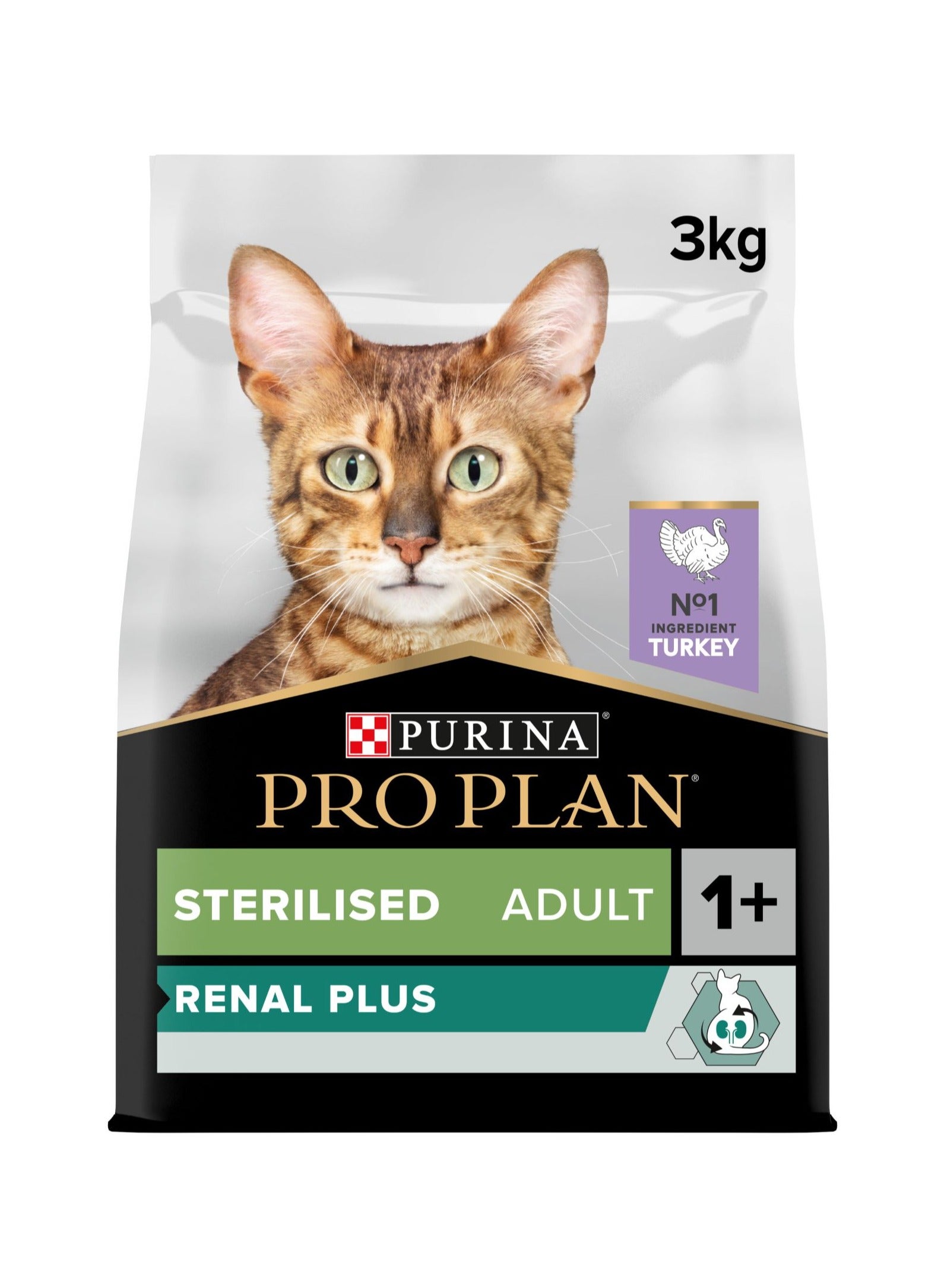 غذای خشک گربه بزرگسال کلیوی استریل شده با طعم بوقلمون ۳ کیلوگرم برند purina pro plan