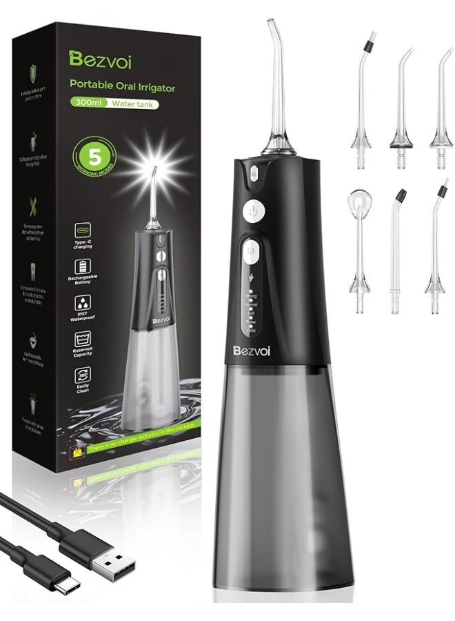 پیک دندان‌پاش آب: فلاس دندان بی‌سیم ۳۰۰ میلی‌لیتری با ۵ حالت، قابل شارژ، ضد آب IPX7، با ۶ سر جت، تمیزکننده دهان، رنگ مشکی برند bezvoi