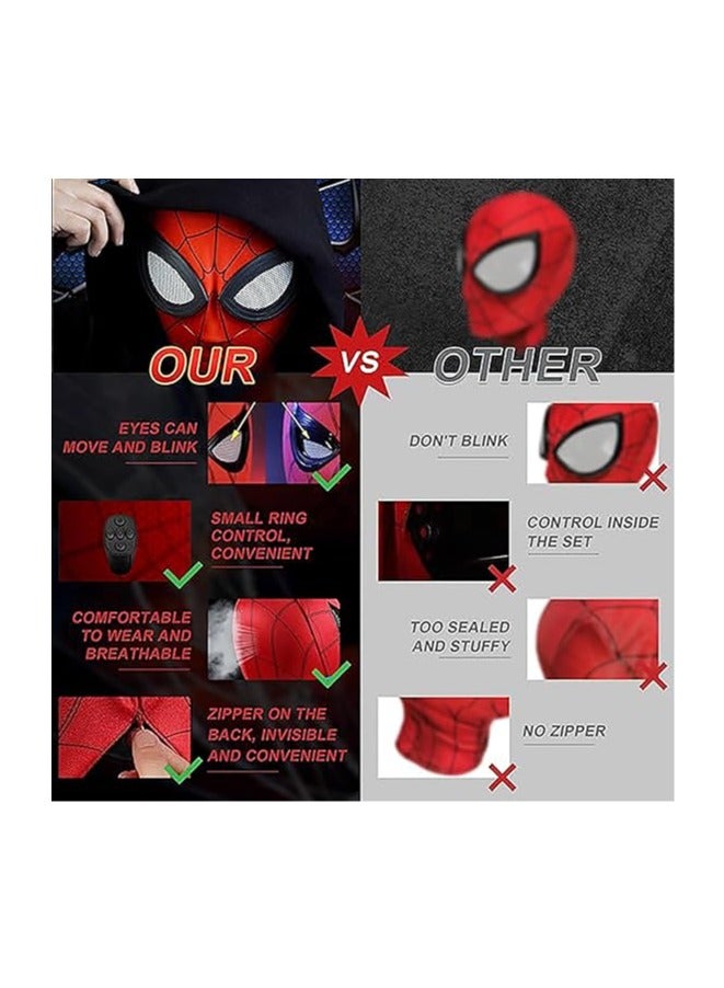 ماسک مرد عنکبوتی با چشمان متحرک - ماسک کاسپلی با قابلیت چشمک زدن و نورانی با کنترل از راه دور برای نوجوانان و بزرگسالان - کلاه قهرمان فوق‌العاده قابل تنظیم با شارژ USB برند visor