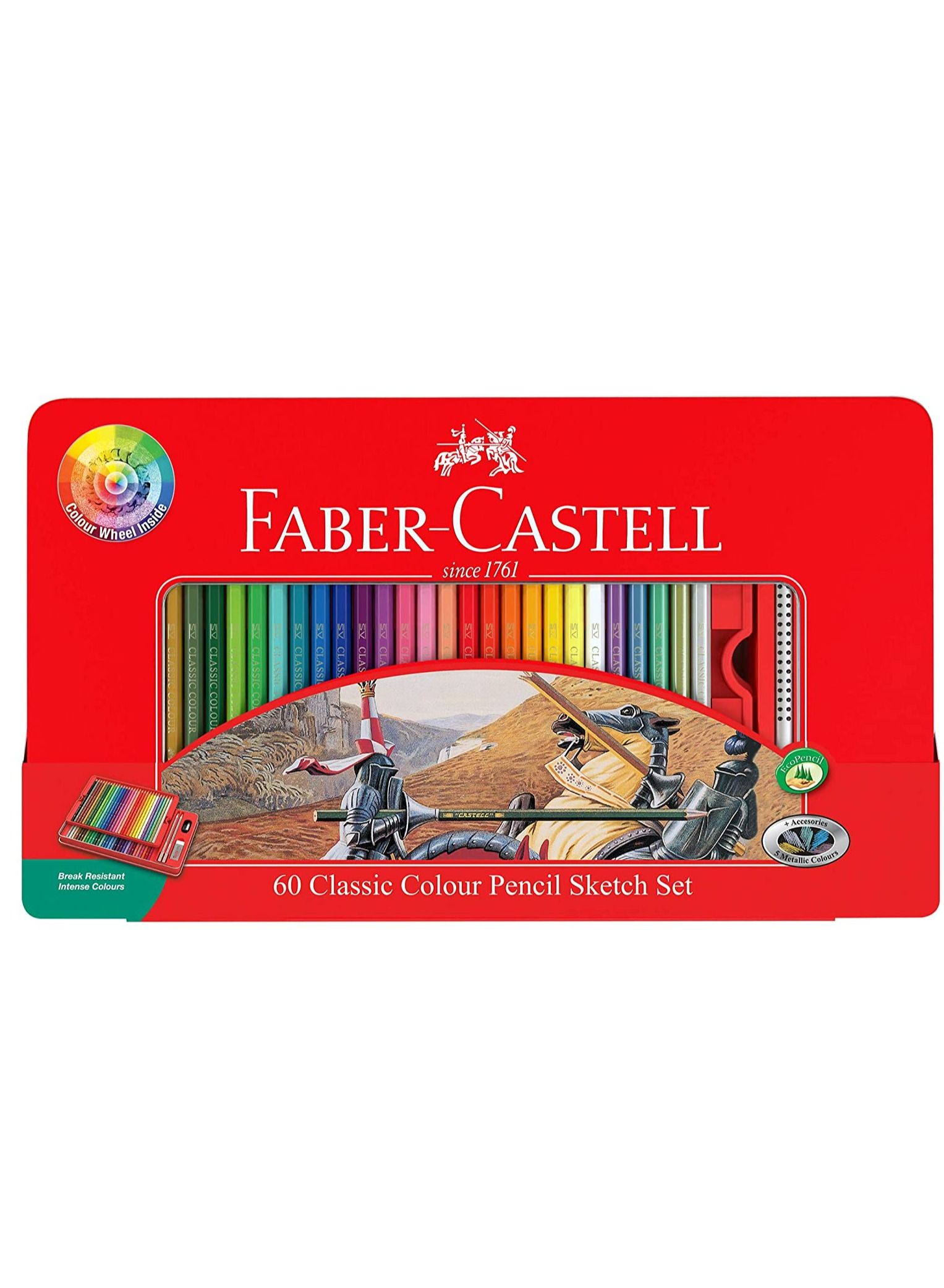 مداد رنگی 60 تکه در جعبه فلزی چند رنگ برند faber-castell