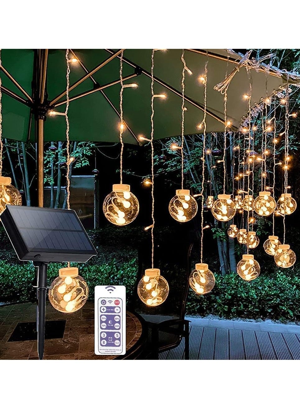 چراغ‌های رشته‌ای خورشیدی پرده‌ای با توپ‌های یخی آرزویی ضد آب و ۸ حالت چشمک‌زن برای استفاده در داخل و خارج از منزل، عروسی، مهمانی، سال نو، باغ و بالکن به رنگ سفید گرم (توپ آرزویی ۱۲ ال‌ای‌دی) برند generic