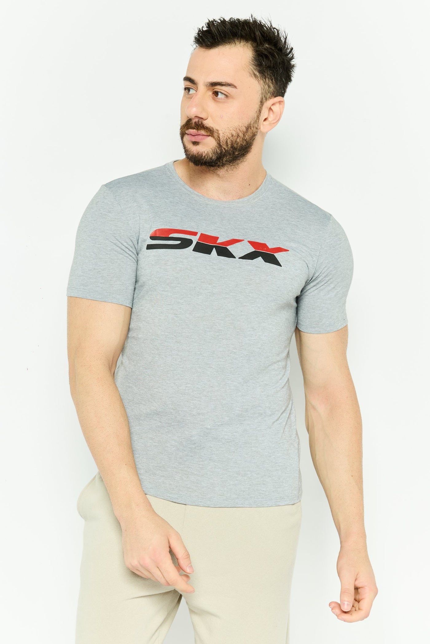 تی‌شرت ورزشی مردانه آستین کوتاه برای فضای باز، ترکیب خاکستری برند skechers