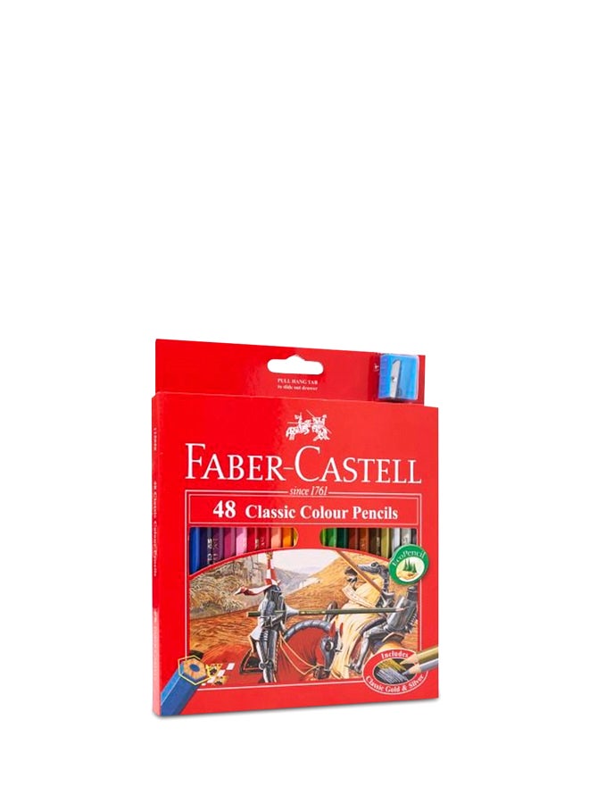ست مداد رنگی کلاسیک ۴۸ عددی با تیزکن چند رنگ برند faber-castell