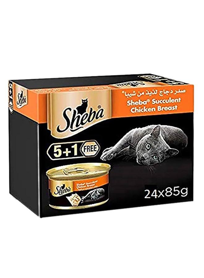 کنسرو غذای مرطوب گربه با سینه مرغ آبدار ۸۵ گرم بسته ۲۴ عددی برند sheba