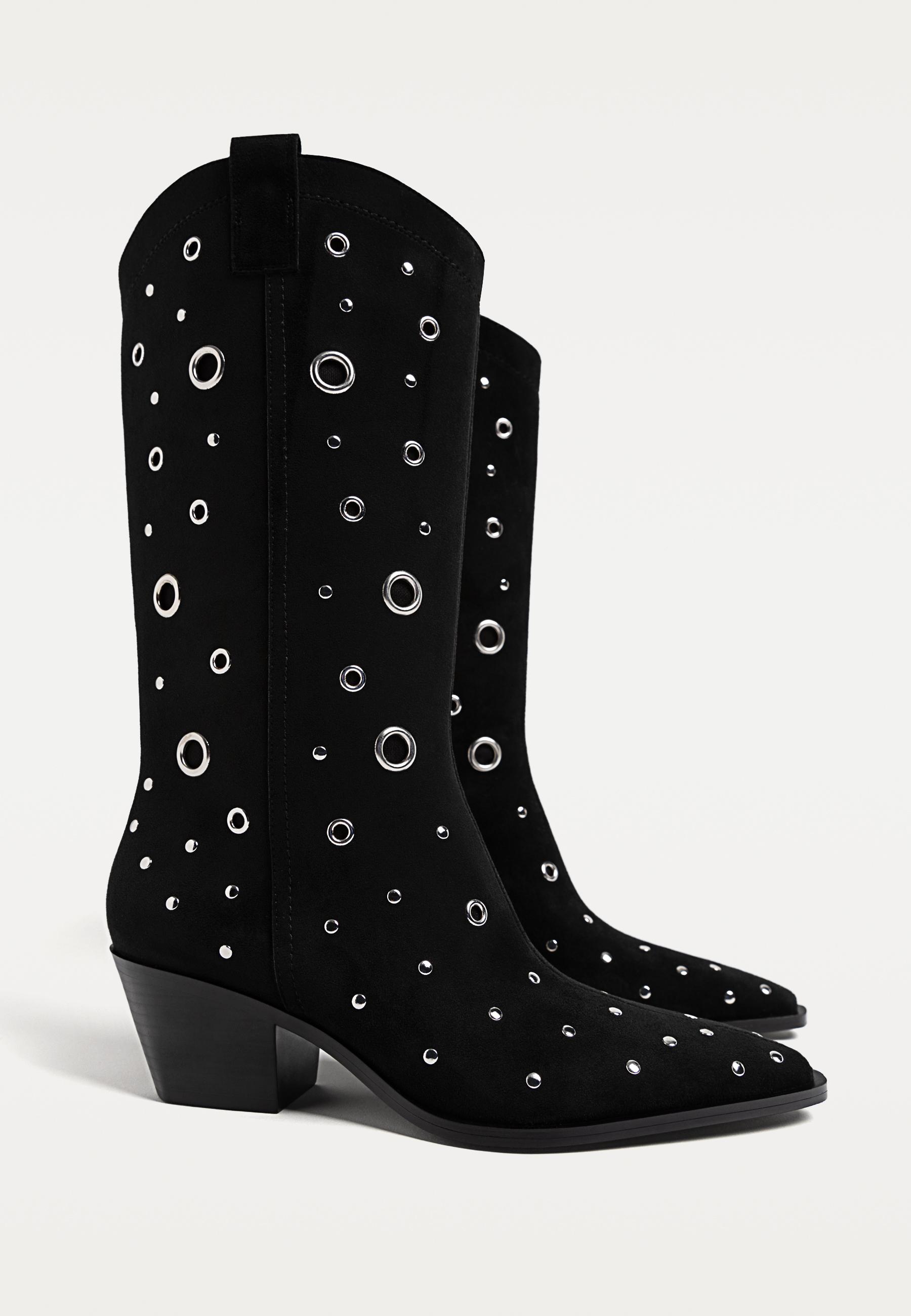 بوت پاشنه‌دار مچ‌دار با جزئیات چشم‌پرنده برند Stradivarius