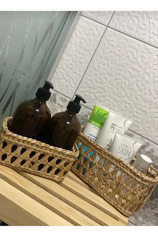 سبد تنظیم‌کننده دو عددی برای دکوراسیون منزل / سبد حصیری برای حمام، آشپزخانه و اتاق کودک