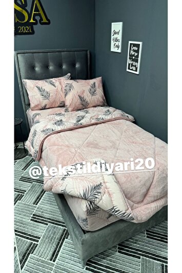 ست خواب پوفیدیک یک نفره ول‌سافت (با ملحفه کشدار) رنگ پودری و پر مانند برند violacasa 7348884