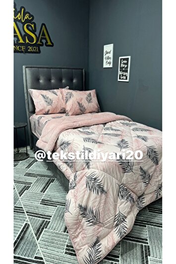 ست خواب پوفیدیک یک نفره ول‌سافت (با ملحفه کشدار) رنگ پودری و پر مانند برند violacasa 7348883