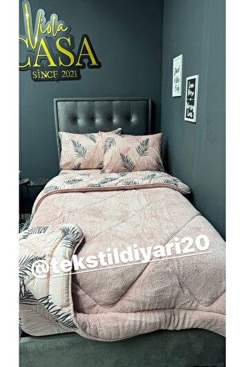 ست خواب پوفیدیک یک نفره ول‌سافت (با ملحفه کشدار) رنگ پودری و پر مانند برند violacasa 7348882