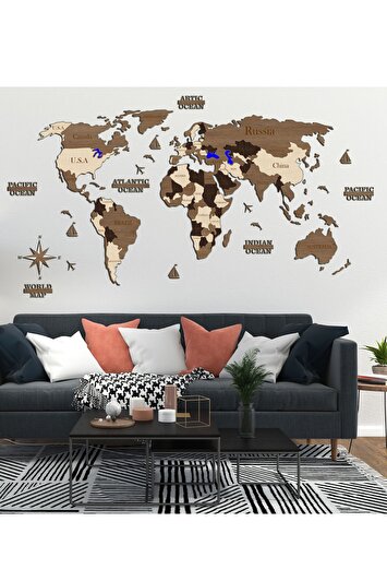 پازل چوبی رنگی نقشه سه‌بعدی جهان به ابعاد 225cmx120cm