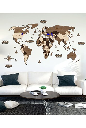 پازل چوبی رنگی نقشه سه‌بعدی جهان به ابعاد 225cmx120cm برند ulttasarim 9055782