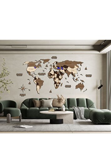 پازل چوبی رنگی نقشه سه‌بعدی جهان به ابعاد 225cmx120cm برند ulttasarim 9055784