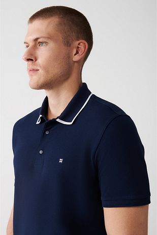 تی‌شرت مردانه یقه‌ polo جنس 100% پنبه با رنگ سرمه‌ای و دکمه‌دار A31y1175 برند Avva 610136923
