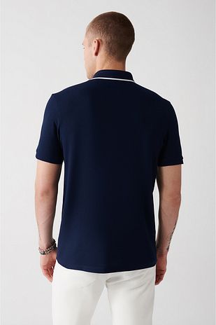 تی‌شرت مردانه یقه‌ polo جنس 100% پنبه با رنگ سرمه‌ای و دکمه‌دار A31y1175 برند Avva 610136925