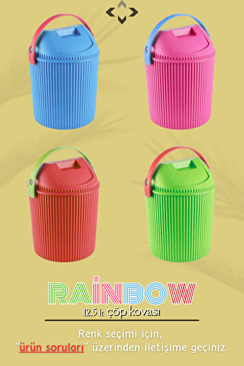سطل زباله رنگی با دسته و درب Rainbow 12.5 لیتری مناسب برای آشپزخانه، حمام و اتاق کودک
