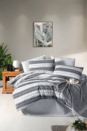 ست ملحفه یک نفره با روکش کشدار طرح راه راه مشکی برند mystory home 1615247151