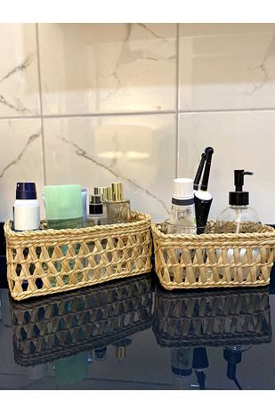 سبد تنظیم‌کننده دو عددی برای دکوراسیون منزل / سبد حصیری برای حمام، آشپزخانه و اتاق کودک برند papİrus dekoratif 744514725